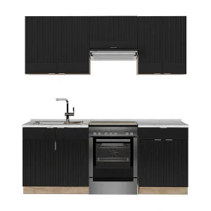 Complete keukeneenheid zwart gestreept/gouden eik 200x60x81.6 fame-line Complete keukeneenheid zwart gestreept/gouden eik 200x60x81.6 fame-line