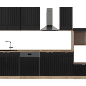 Complete keukeneenheid zwart gestreept/gouden eik 300x60x81.6 fame-line