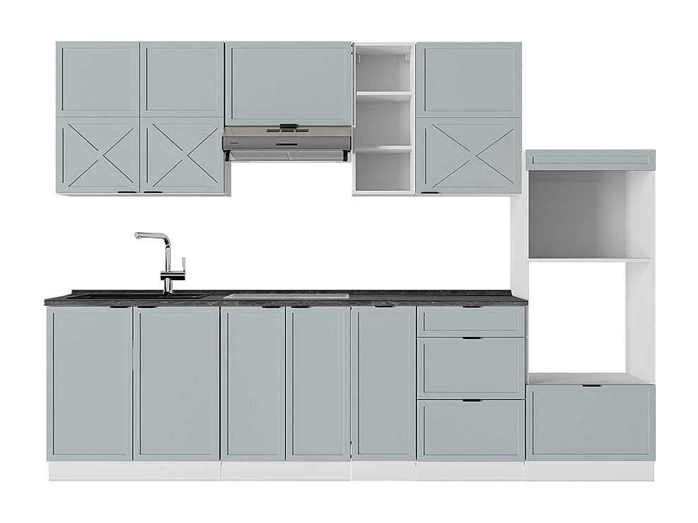 Complete keukeneenheid licht blauw-grijs/wit 280x60x81.6 fame-line
