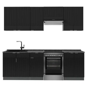 Complete keukeneenheid zwart gestreept/antraciet 240x60x81.6 fame-line Complete keukeneenheid zwart gestreept/antraciet 240x60x81.6 fame-line