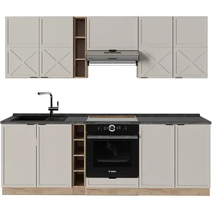 Complete keukeneenheid grijs/beige/gouden eik 235x60x81.6 fame-line Complete keukeneenheid grijs/beige/gouden eik 235x60x81.6 fame-line