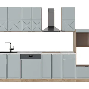 Complete keukeneenheid licht blauw-grijs/gouden eik 300x60x81.6 fame-line Complete keukeneenheid licht blauw-grijs/gouden eik 300x60x81.6 fame-line