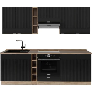 Complete keukeneenheid zwart gestreept/gouden eik 235x60x81.6 fame-line Complete keukeneenheid zwart gestreept/gouden eik 235x60x81.6 fame-line