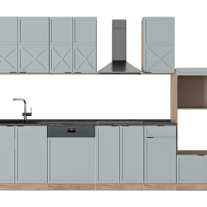 Complete keukeneenheid licht blauw-grijs/gouden eik 300x60x81.6 fame-line Complete keukeneenheid licht blauw-grijs/gouden eik 300x60x81.6 fame-line