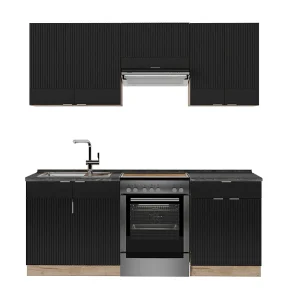 Complete keukeneenheid zwart gestreept/gouden eik 200x60x81.6 fame-line Complete keukeneenheid zwart gestreept/gouden eik 200x60x81.6 fame-line