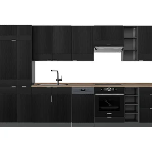 Complete keukeneenheid zwart gestreept/antraciet 355x60x81.6 fame-line Complete keukeneenheid zwart gestreept/antraciet 355x60x81.6 fame-line
