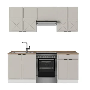 Complete keukeneenheid grijs/beige/wit 200x60x81.6 fame-line