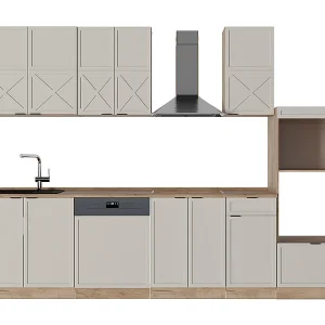 Complete keukeneenheid grijs/beige/gouden eik 300x60x81.6 fame-line