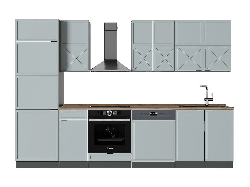 Complete keukeneenheid licht blauw-grijs/antraciet 300x60x81.6 fame-line
