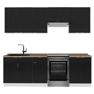 Complete keukeneenheid zwart gestreept/wit 240x60x81.6 fame-line