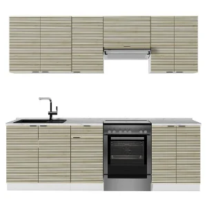 Complete keukeneenheid eiken paneel/wit 240x60x81.6 fame-line Complete keukeneenheid eiken paneel/wit 240x60x81.6 fame-line