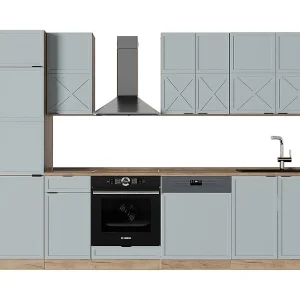 Complete keukeneenheid licht blauw-grijs/gouden eik 300x60x81.6 fame-line Complete keukeneenheid licht blauw-grijs/gouden eik 300x60x81.6 fame-line
