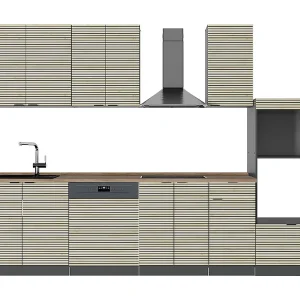 Complete keukeneenheid eiken paneel/antraciet 300x60x81.6 fame-line Complete keukeneenheid eiken paneel/antraciet 300x60x81.6 fame-line