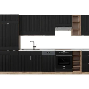Complete keukeneenheid zwart gestreept/gouden eik 355x46x81.6 fame-line