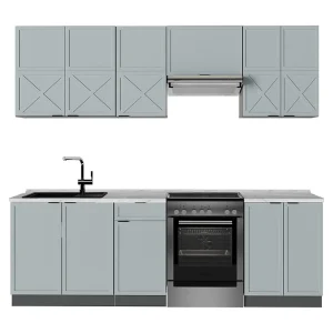 Complete keukeneenheid licht blauw-grijs/antraciet 240x60x81.6 fame-line Complete keukeneenheid licht blauw-grijs/antraciet 240x60x81.6 fame-line