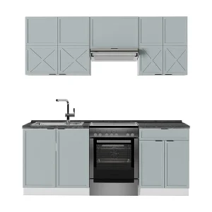 Complete keukeneenheid licht blauw-grijs/wit 200x60x81.6 fame-line Complete keukeneenheid licht blauw-grijs/wit 200x60x81.6 fame-line