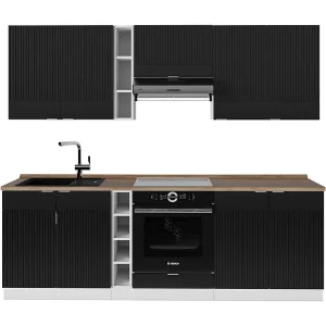 Complete keukeneenheid zwart gestreept/wit 235x60x81.6 fame-line