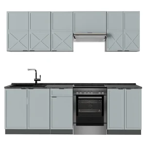 Complete keukeneenheid licht blauw-grijs/antraciet 240x60x81.6 fame-line Complete keukeneenheid licht blauw-grijs/antraciet 240x60x81.6 fame-line