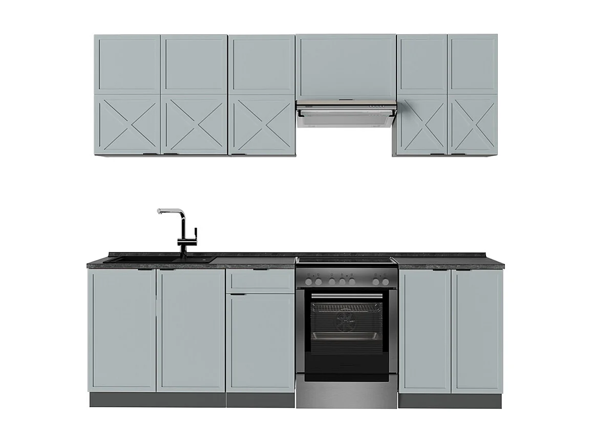 Complete keukeneenheid licht blauw-grijs/antraciet 240x60x81.6 fame-line