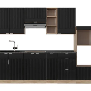 Complete keukeneenheid zwart gestreept/gouden eik 280x60x81.6 fame-line
