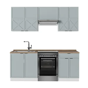 Complete keukeneenheid licht blauw-grijs/wit 200x60x81.6 fame-line Complete keukeneenheid licht blauw-grijs/wit 200x60x81.6 fame-line