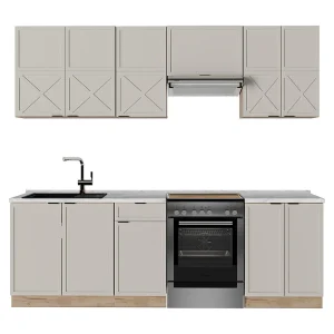 Complete keukeneenheid grijs/beige/gouden eik 240x46x81.6 fame-line Complete keukeneenheid grijs/beige/gouden eik 240x46x81.6 fame-line