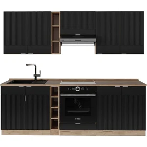 Complete keukeneenheid zwart gestreept/gouden eik 280x46x81.6 fame-line Complete keukeneenheid zwart gestreept/gouden eik 280x46x81.6 fame-line
