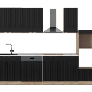 Complete keukeneenheid zwart gestreept/gouden eik 300x60x81.6 fame-line