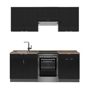 Complete keukeneenheid zwart gestreept/antraciet 200x60x81.6 fame-line Complete keukeneenheid zwart gestreept/antraciet 200x60x81.6 fame-line