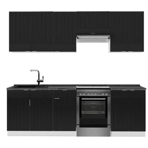 Complete keukeneenheid zwart gestreept/wit 240x60x81.6 fame-line
