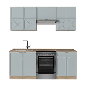 Complete keukeneenheid licht blauw-grijs/gouden eik 200x60x81.6 fame-line Complete keukeneenheid licht blauw-grijs/gouden eik 200x60x81.6 fame-line