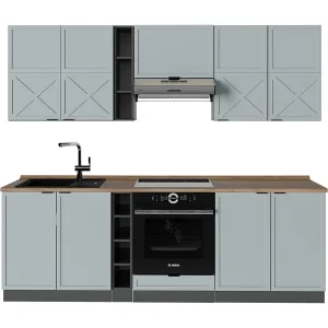 Complete keukeneenheid licht blauw-grijs/antraciet 235x60x81.6 fame-line Complete keukeneenheid licht blauw-grijs/antraciet 235x60x81.6 fame-line