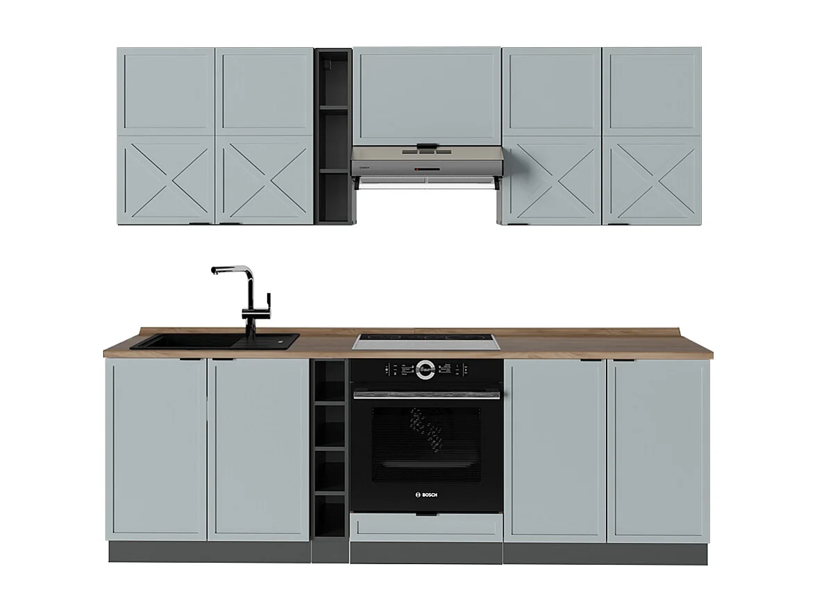 Complete keukeneenheid licht blauw-grijs/antraciet 235x60x81.6 fame-line