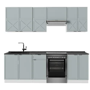Complete keukeneenheid licht blauw-grijs/wit 240x60x81.6 fame-line Complete keukeneenheid licht blauw-grijs/wit 240x60x81.6 fame-line