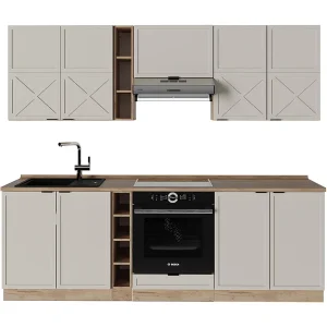 Complete keukeneenheid grijs/beige/gouden eik 235x60x81.6 fame-line Complete keukeneenheid grijs/beige/gouden eik 235x60x81.6 fame-line