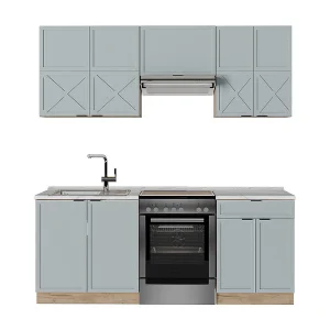 Complete keukeneenheid licht blauw-grijs/gouden eik 200x60x81.6 fame-line Complete keukeneenheid licht blauw-grijs/gouden eik 200x60x81.6 fame-line