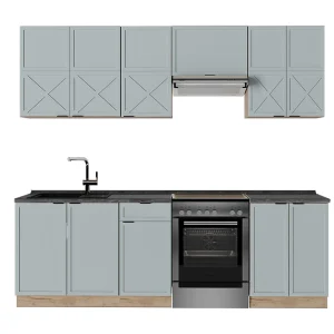 Complete keukeneenheid licht blauw-grijs/gouden eik 240x60x81.6 fame-line Complete keukeneenheid licht blauw-grijs/gouden eik 240x60x81.6 fame-line