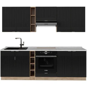 Complete keukeneenheid zwart gestreept/gouden eik 235x60x81.6 fame-line Complete keukeneenheid zwart gestreept/gouden eik 235x60x81.6 fame-line