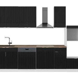 Complete keukeneenheid zwart gestreept/wit 300x60x81.6 fame-line Complete keukeneenheid zwart gestreept/wit 300x60x81.6 fame-line