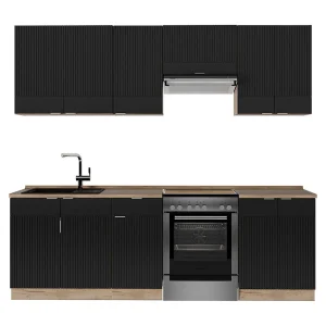 Complete keukeneenheid zwart gestreept/gouden eik 240x60x81.6 fame-line Complete keukeneenheid zwart gestreept/gouden eik 240x60x81.6 fame-line