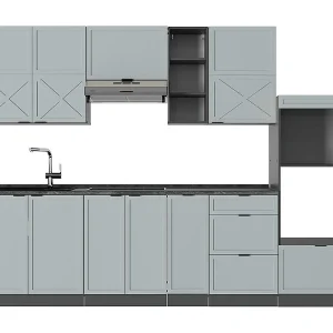 Complete keukeneenheid licht blauw-grijs/antraciet 280x60x81.6 fame-line Complete keukeneenheid licht blauw-grijs/antraciet 280x60x81.6 fame-line