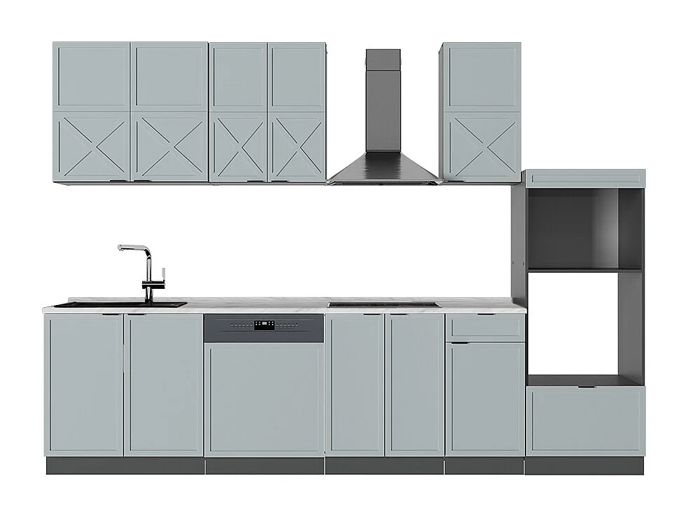 Complete keukeneenheid licht blauw-grijs/antraciet 300x46x81.6 fame-line