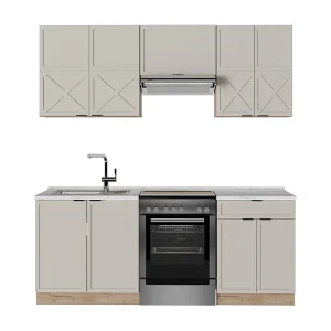 Complete keukeneenheid grijs/beige/gouden eik 200x60x81.6 fame-line Complete keukeneenheid grijs/beige/gouden eik 200x60x81.6 fame-line
