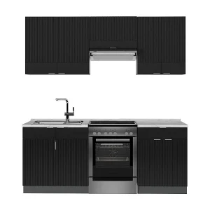 Complete keukeneenheid zwart gestreept/antraciet 200x60x81.6 fame-line Complete keukeneenheid zwart gestreept/antraciet 200x60x81.6 fame-line