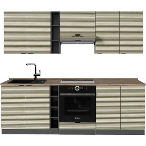 Complete keukeneenheid eiken paneel/antraciet 235x60x81.6 fame-line Complete keukeneenheid eiken paneel/antraciet 235x60x81.6 fame-line