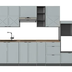 Complete keukeneenheid licht blauw-grijs/antraciet 280x60x81.6 fame-line Complete keukeneenheid licht blauw-grijs/antraciet 280x60x81.6 fame-line