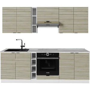 Complete keukeneenheid eiken paneel/wit 235x46x81.6 fame-line Complete keukeneenheid eiken paneel/wit 235x46x81.6 fame-line