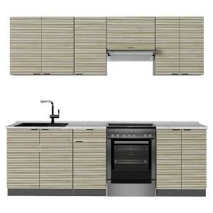 Complete keukeneenheid eiken paneel/antraciet 240x60x81.6 fame-line Complete keukeneenheid eiken paneel/antraciet 240x60x81.6 fame-line