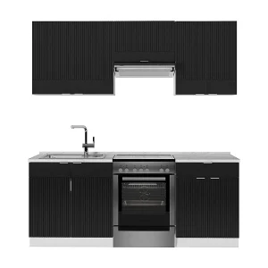 Complete keukeneenheid zwart gestreept/wit 200x60x81.6 fame-line