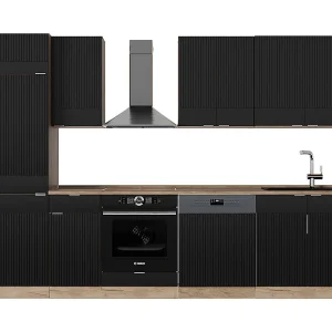 Complete keukeneenheid zwart gestreept/gouden eik 300x60x81.6 fame-line